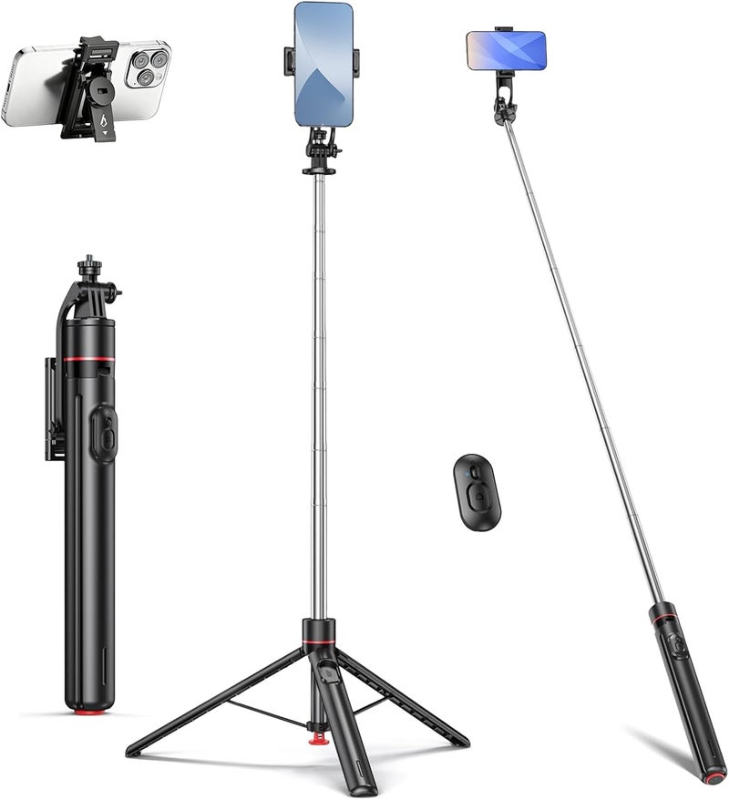 Kingjoy 67" Camera Tripod & Phone Selfie Stick, Lightweight Portable Travel Tripod Stand with Wireless Remote, Auto Pop Open Tripod,Compatible with Phone/iPhone/Camera for Photography & Vlogging - Image 1